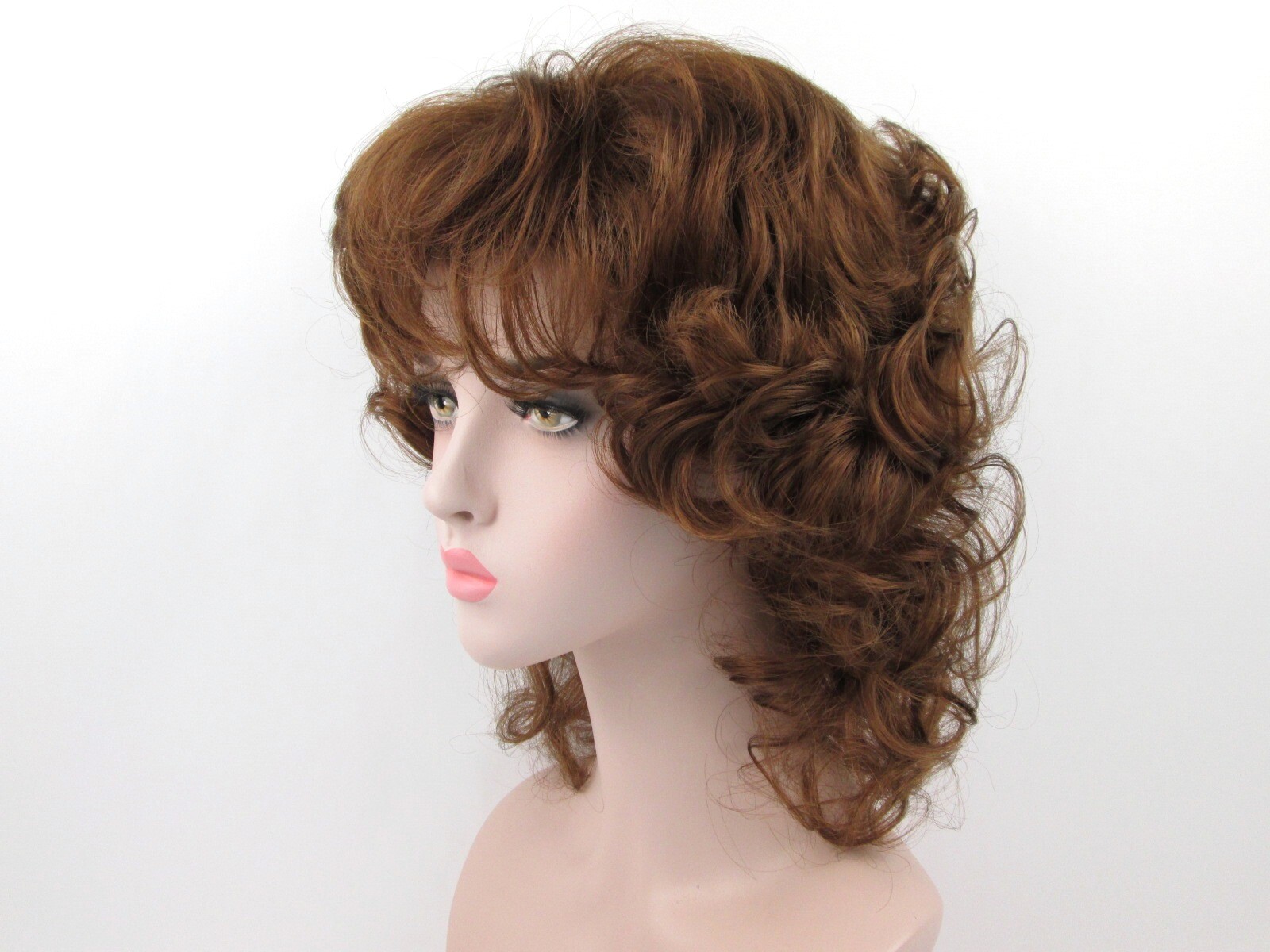 80’S WOMENS MEDIUM LENGTH WAVY LOOSE CURLS CURLY WIG W/ LAYERED FRONT SIDES LISA
