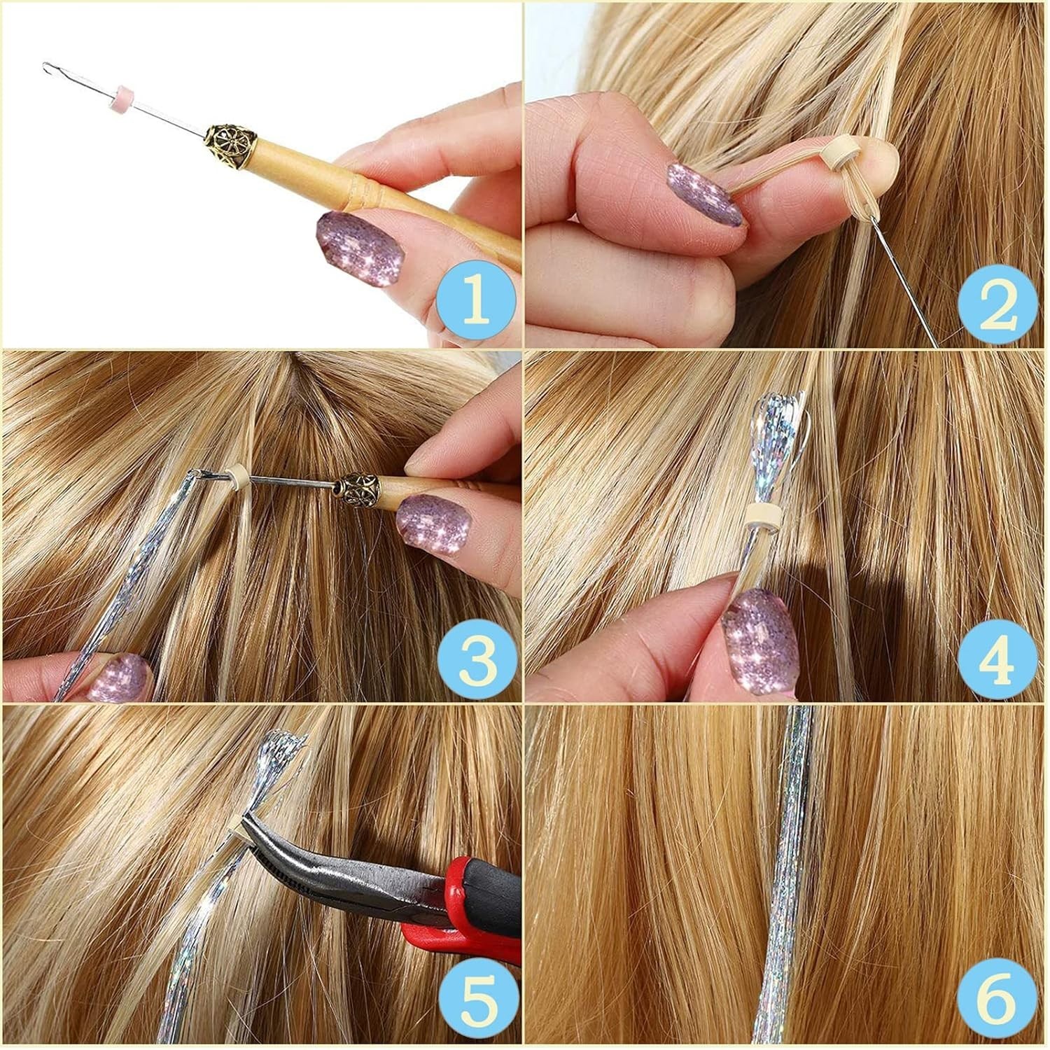 Hair Tinsel Kit 48 Inch, 18 Colors, 9000 Strands, Glitter Tinsel Hair Extensi…