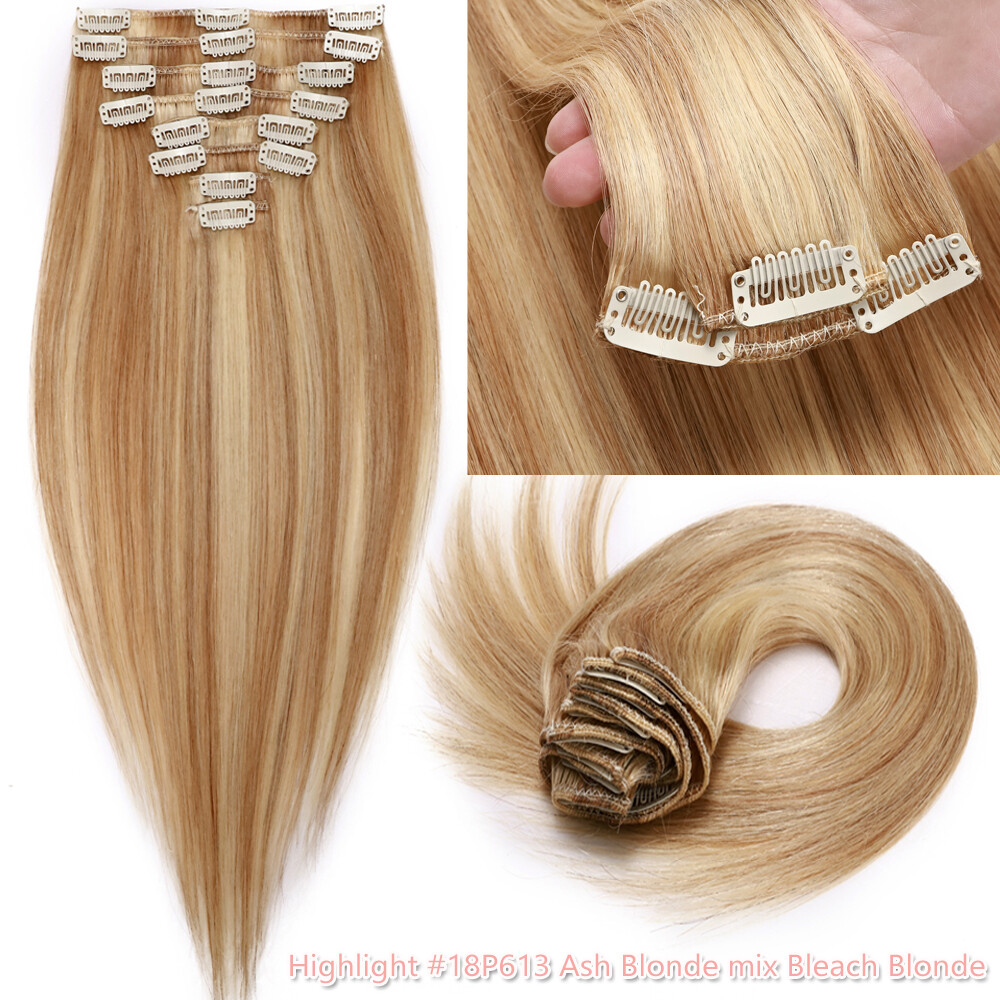 AAAAAAAA Russian 100% Human Hair Extensions Full Head Clip in Remy 8 PIECES Soft