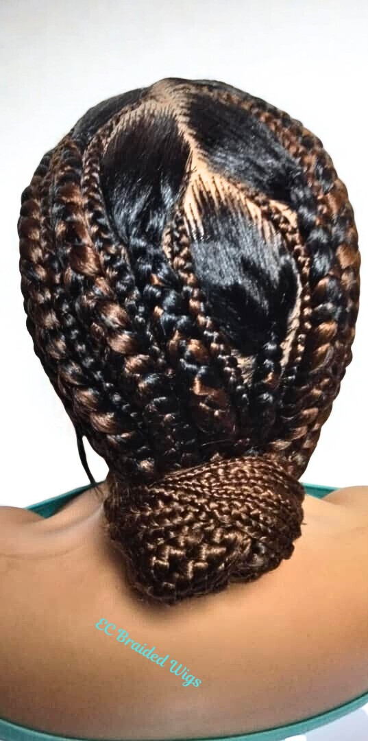 Bun Braided Wig. Natural Brush Cornrow Braids. Full Lace with Baby Hair.