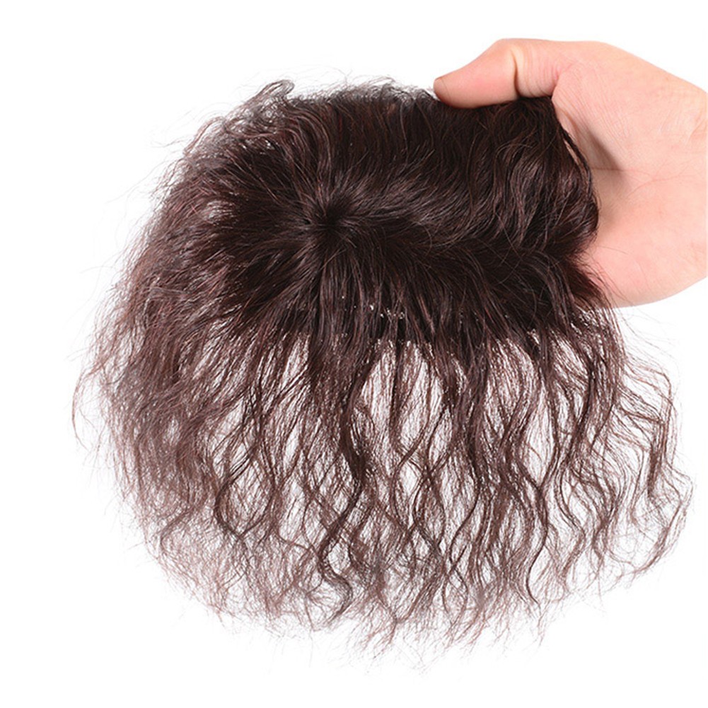 Short Curly Wavy Hair 100% Human Hair Topper Toupee Thin Cover Grey For Women