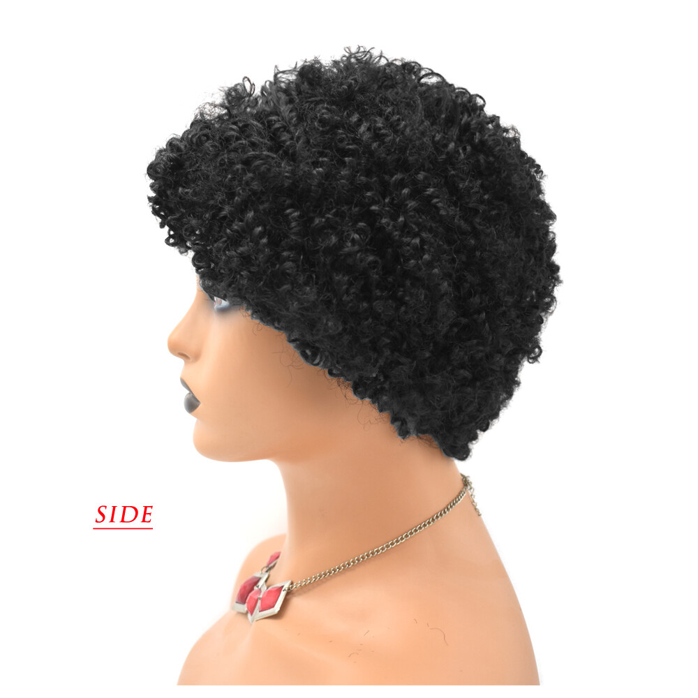Kinky Curly Short Human Hair Afro Wigs for Black Women with Bangs Brazilian US