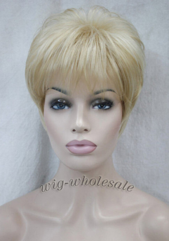 Women Short Wig Bob Pixie Brown Blonde Mix Natural Full Hair Wigs Daily