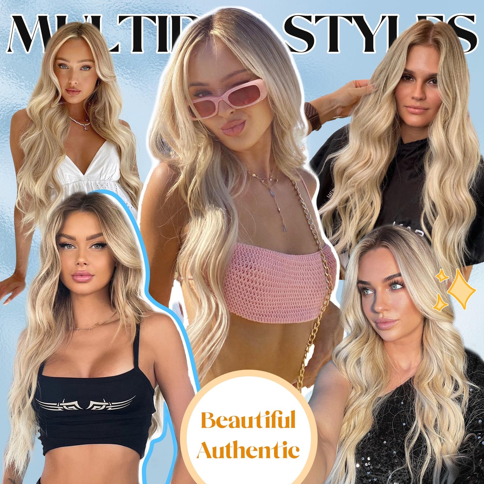 Blonde Wigs Long Ombre Blonde Wavy Hair Middle Part Curly Wavy Wig for Women …