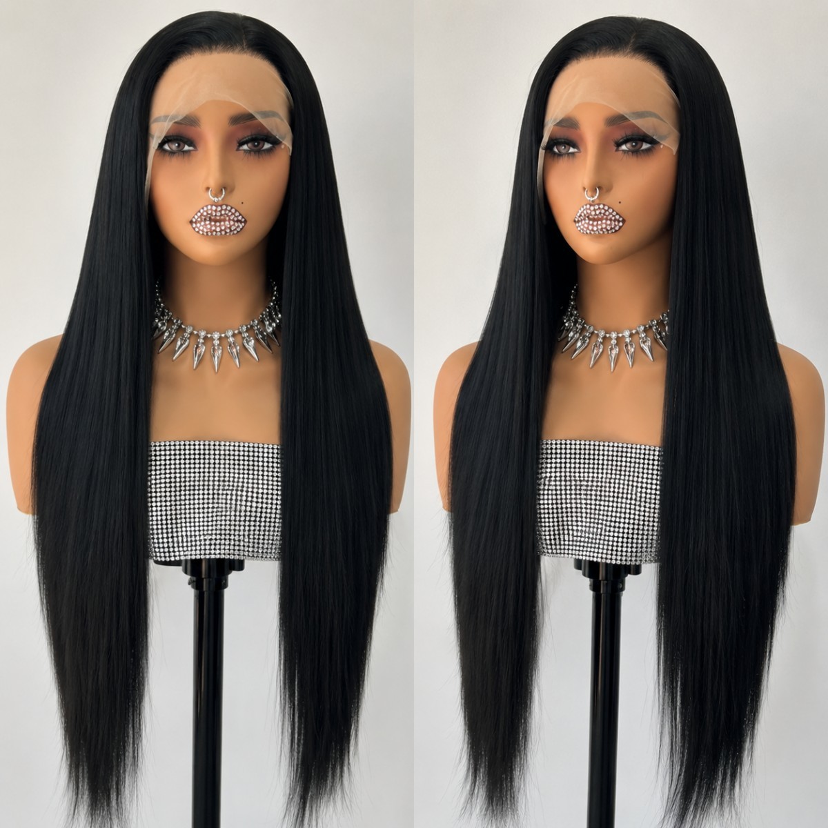 Heat Resistant Synthetic Hair Long Straight Lace Frontal Wig Black