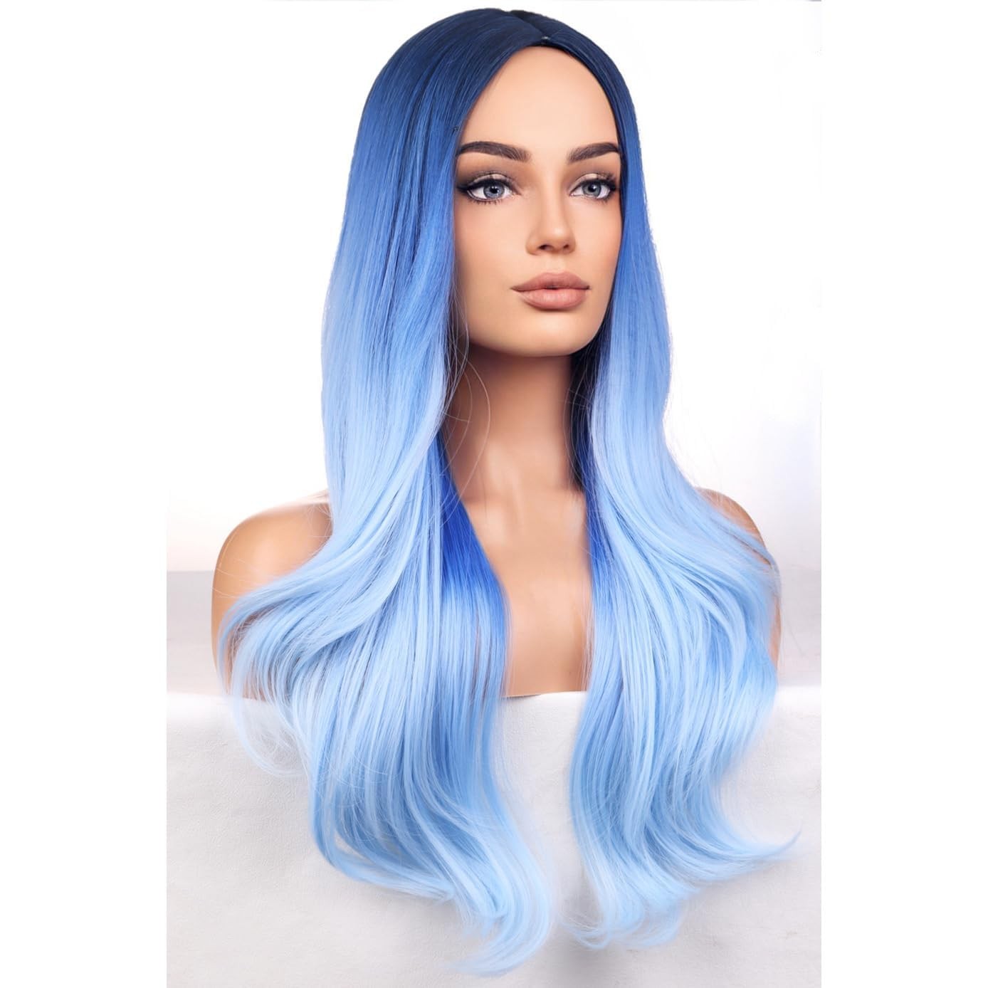 Blue Wigs Long Wavy Wig for Women Girls Blue Ombre Colored Heat Resistant Syn…