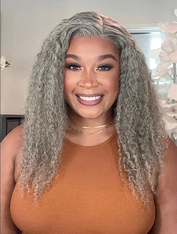 Pepper Gray Curly Wavy 13×4 Lace Front Wigs 100% Human Hair Wigs