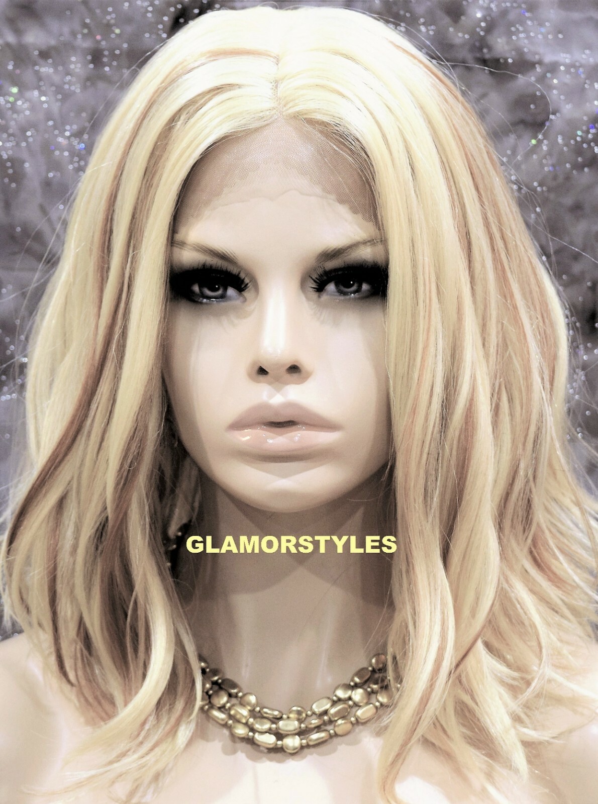 LACE FRONT FULL WIG BOB STRAIGHT LAYERED MIDDLE PART BLEACH BLONDE MIX HEAT OK