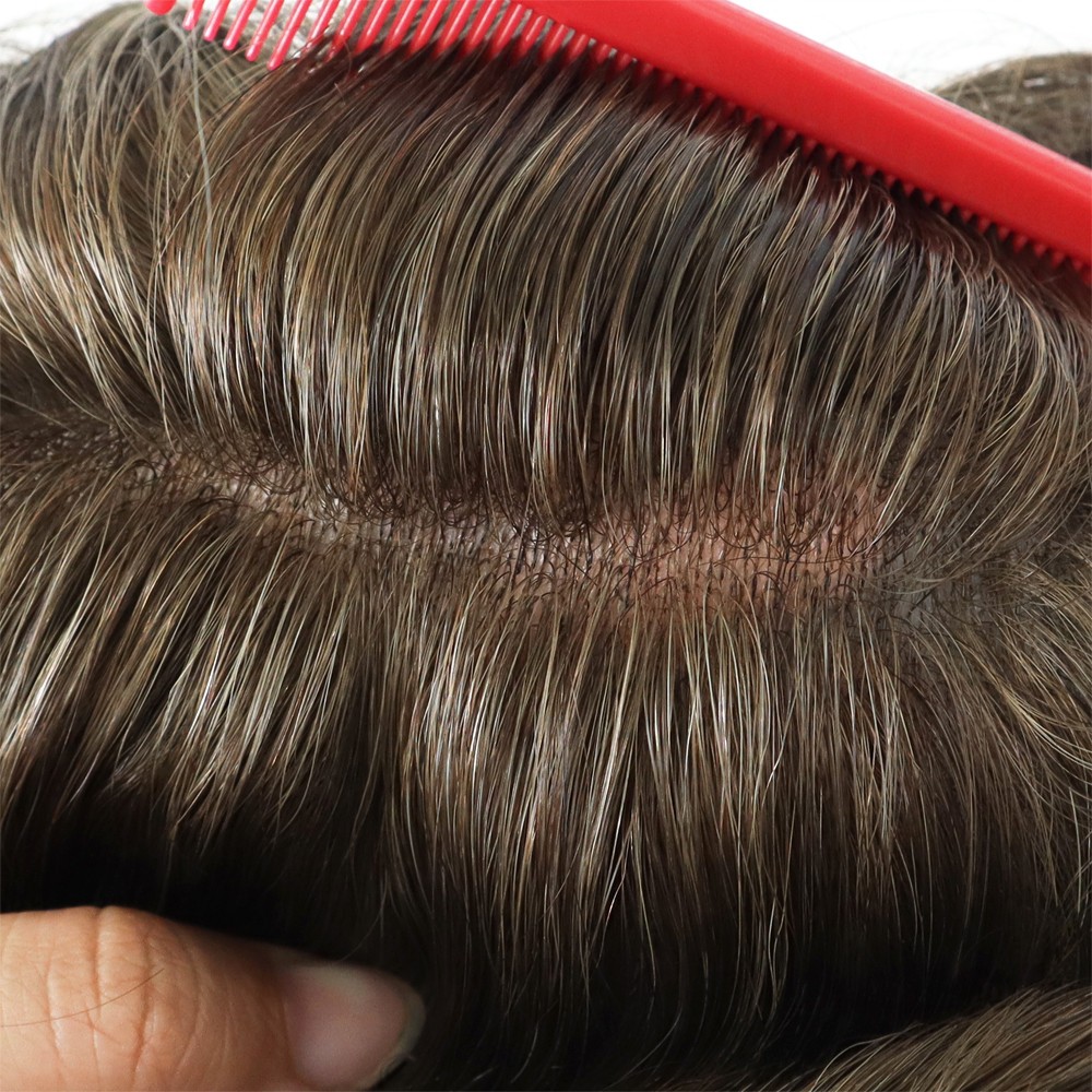 Mens Human Poly Skin Hair Toupee Replacement System Skin Toupee Hairpieces 8X10