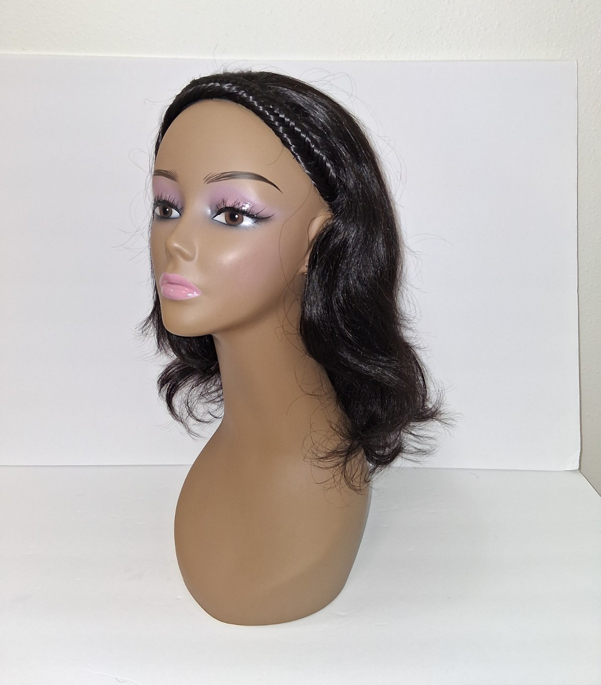 Paula Young Wavy 1B Wig Braided Beachy Headband Synthetic Classic Cap Clip-In