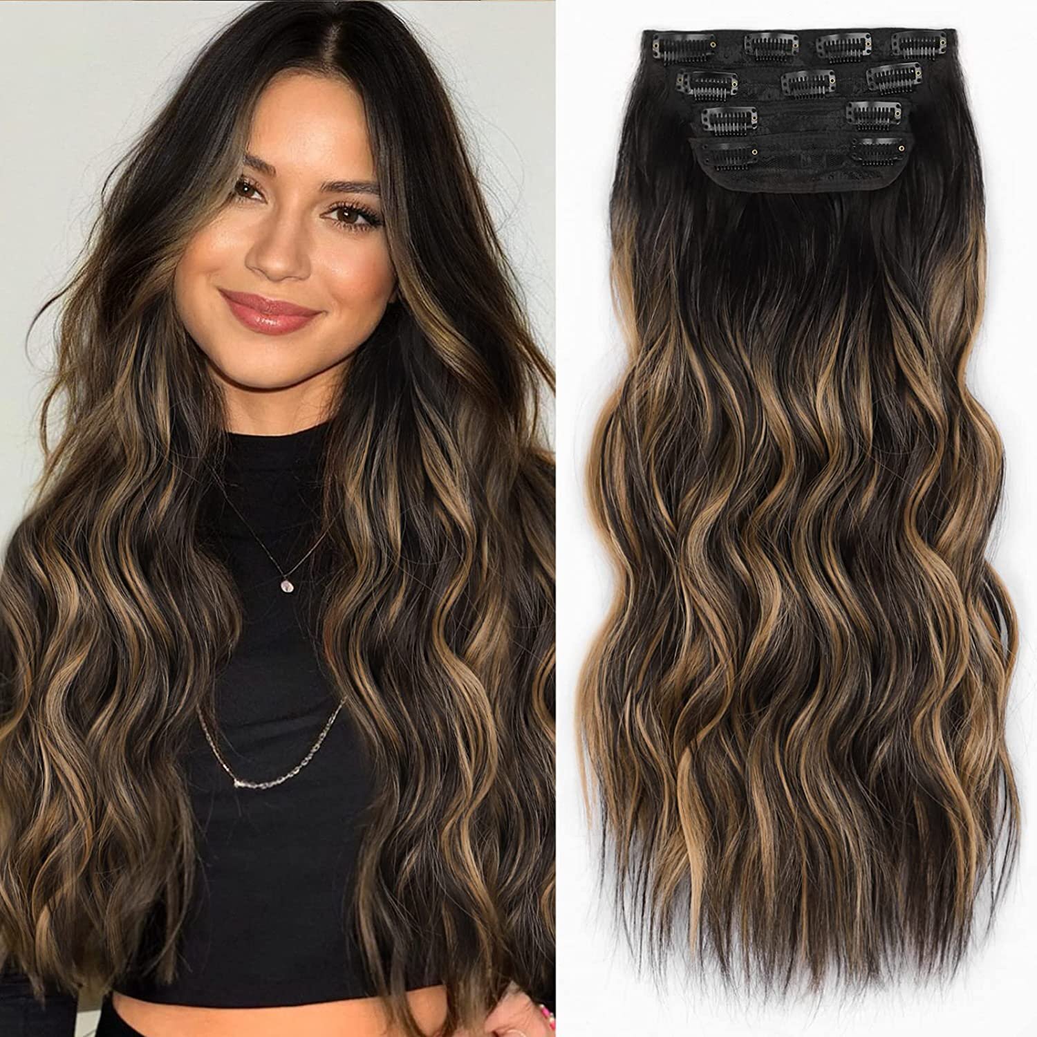 4 Piece THICK 100% Real Natural Clip in Hair Extensions Full Head as human USA