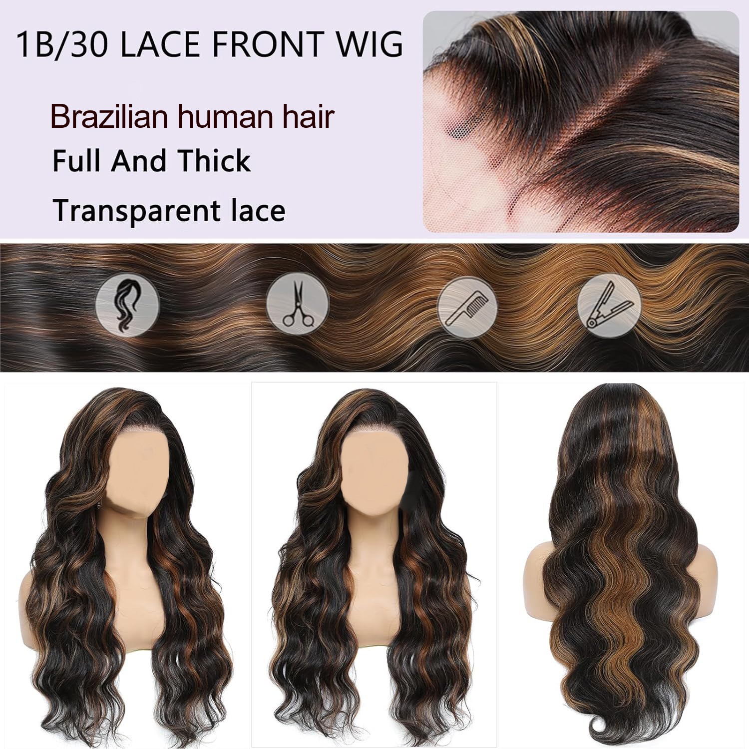 Ombre 1B/30 Lace Front Wigs 5×5 Boyd Wave Transparent Lace Wigs Human Hair