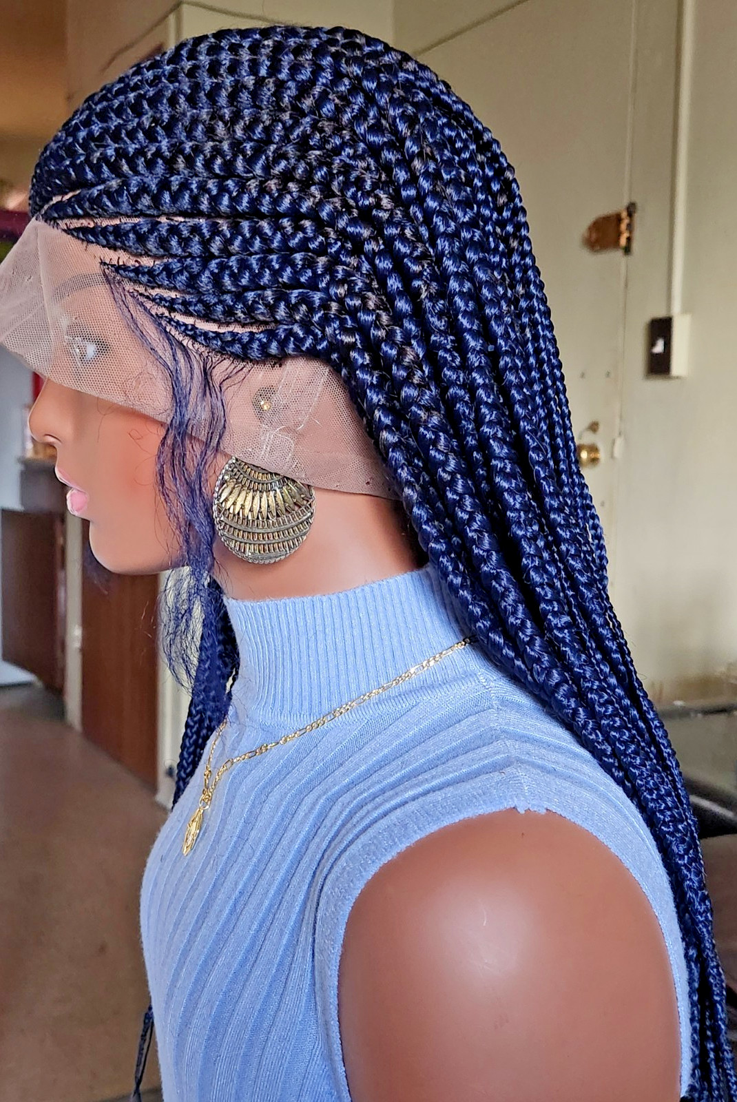 Handmade box Full Lace Cornrow wig 1B mix Dark blue