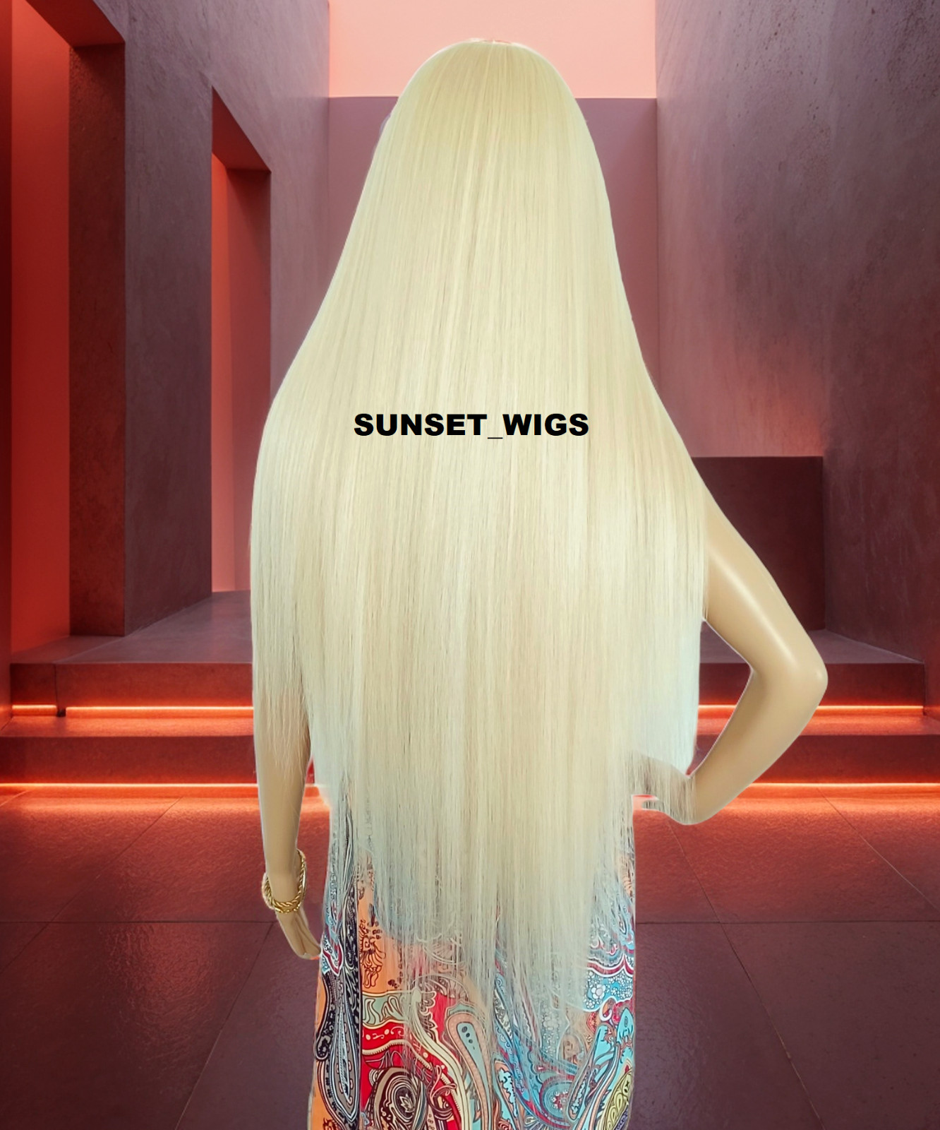 45″ LACE FRONT WIG EXTRA LONG STRAIGHT LAYERED MIDDLE PART BLEACH BLONDE HEAT OK