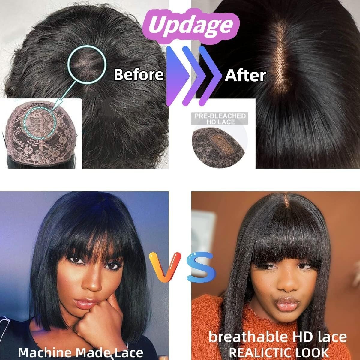 Short Bob Wig with Bangs Human Hair Glueless Lace Bob Wigs 2X1 Bob Wig Straight