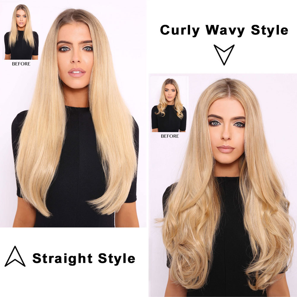 One Piece(5 Clips) Clip in Hair Extensions Full Head Balayage Curly Hairpiece US