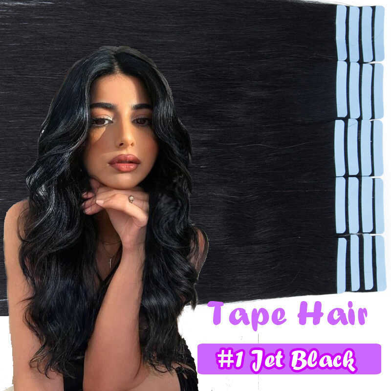 Black# FULL HEAD Tape In Remy Skin Weft Russian 100% Human Hair Extensions Thick