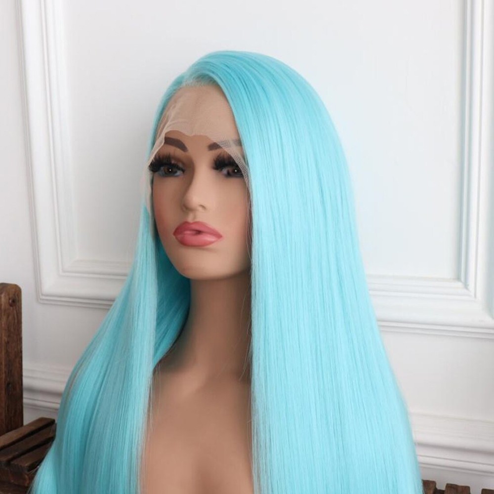 Light Blue Hair Lace Front Wigs 13×4 Straight Women Party Heat Resistant Fiber