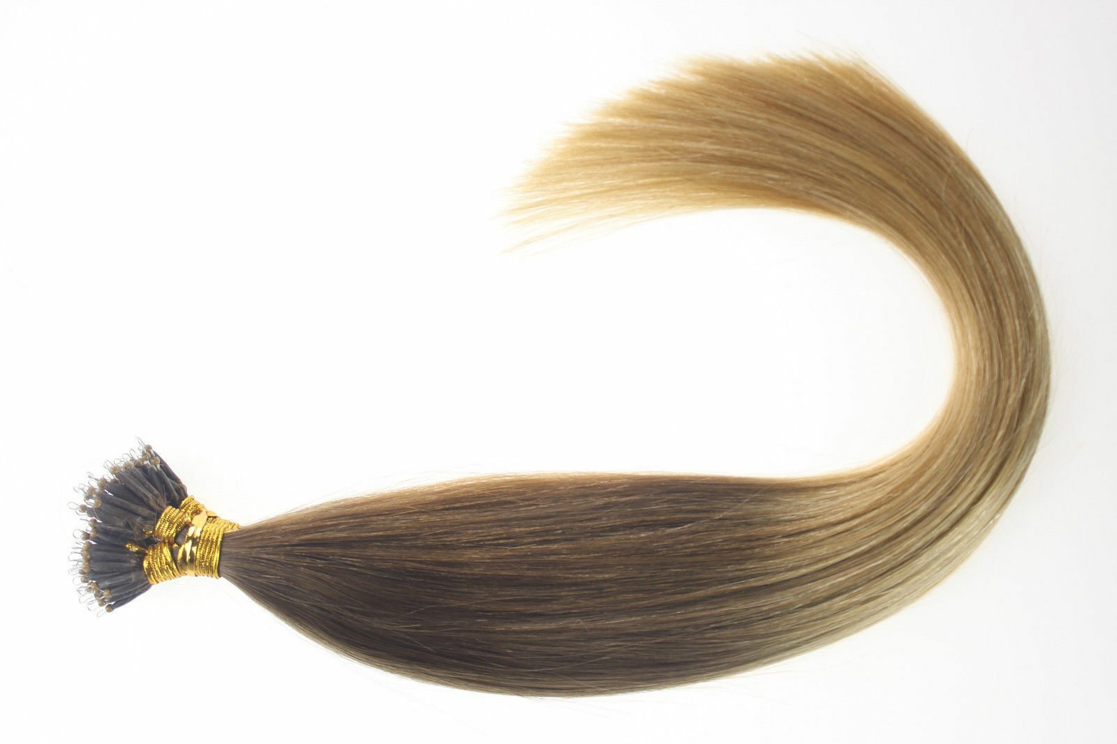 Pre Bonded Nano Bead Ring Link Remy Human Hair Extensions Balayage Ombre Blonde