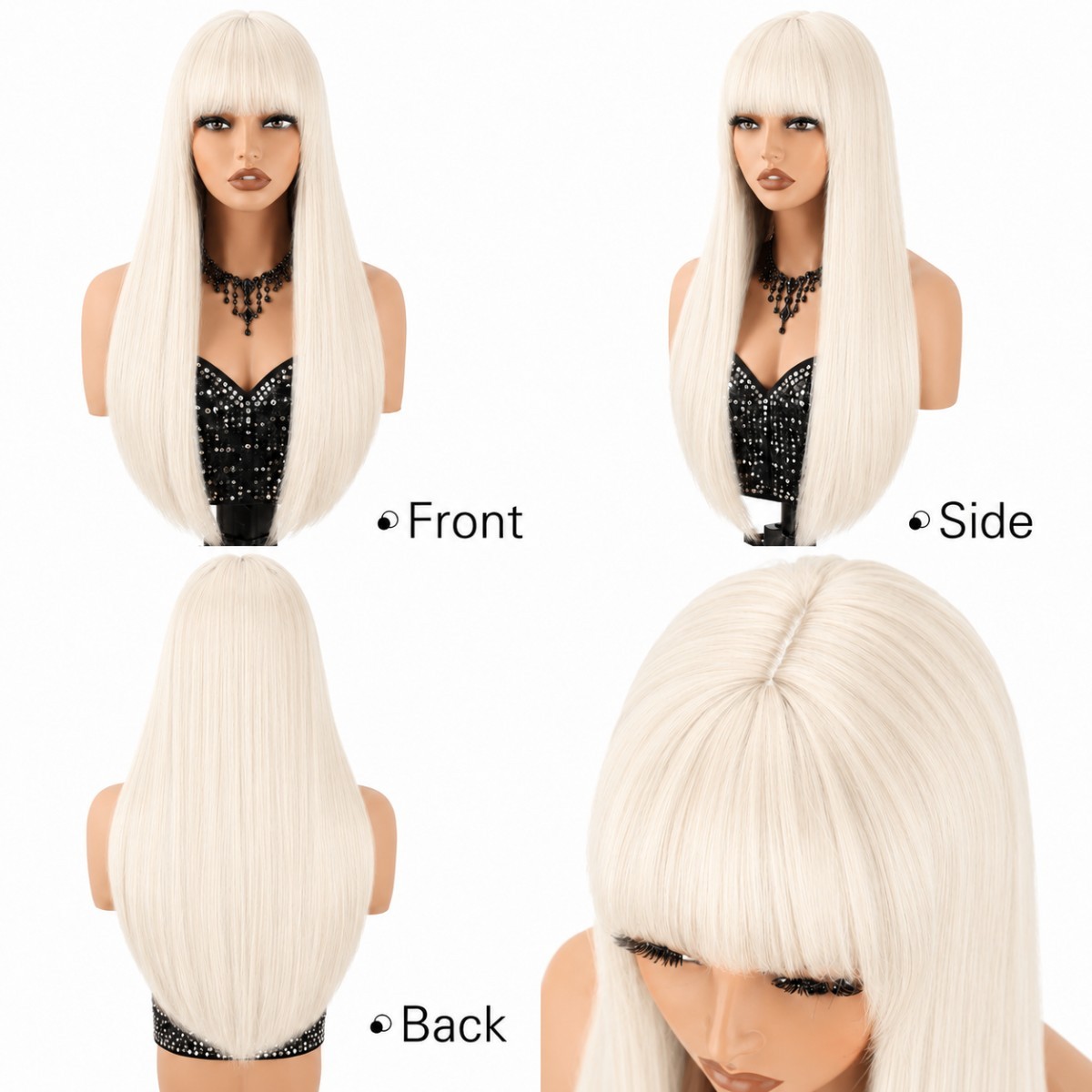 Platinum blonde Long Straight Costume Wig With Bangs Heat Resistant Hair