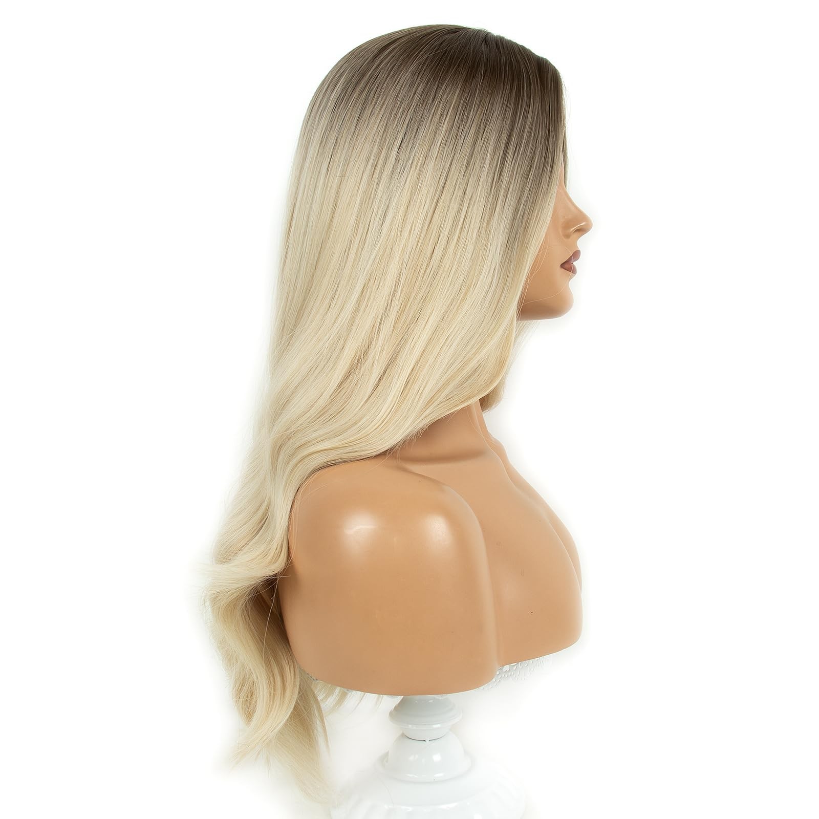 Long Wavy Synthetic Wig, Blonde Ombre with Dark Roots, 24 Inches