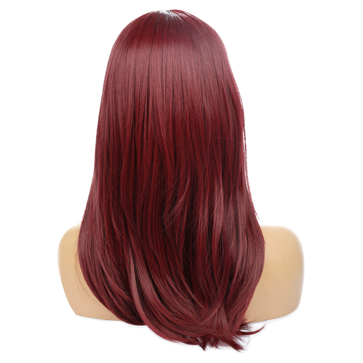 55cm/21in Synthetic Wine Red Wigs with Bangs Heat Resistant Fiber Wigs for Women