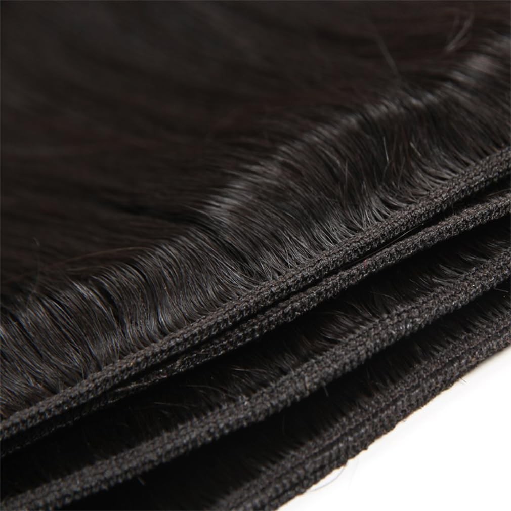 Straight Human Hair Bundles with Closure – 14-20 Inch, Pre-Plucked, Thick Weave