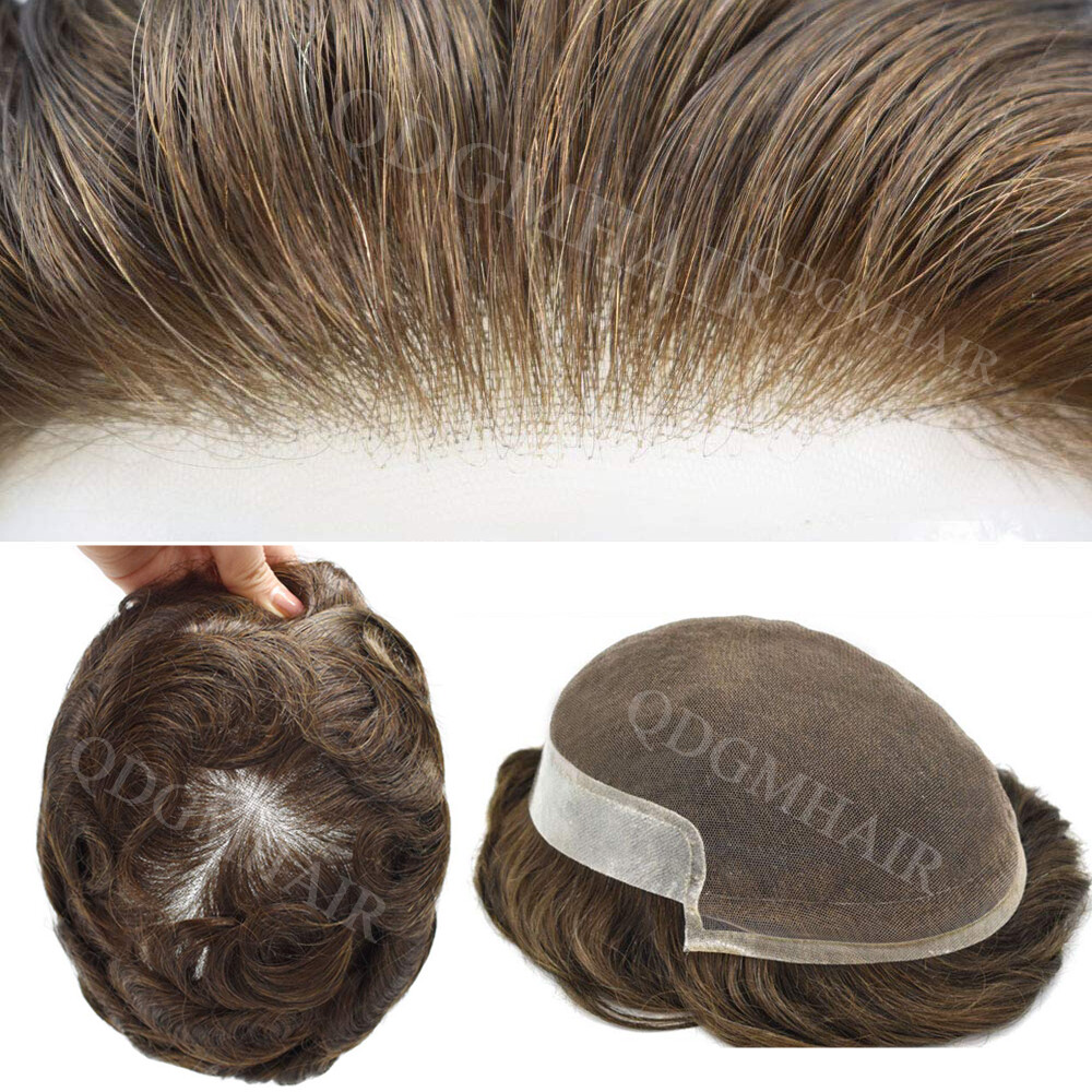 Bleached French Lace Front Mens Toupee Hairpiece Skin PU Hair Replacement System