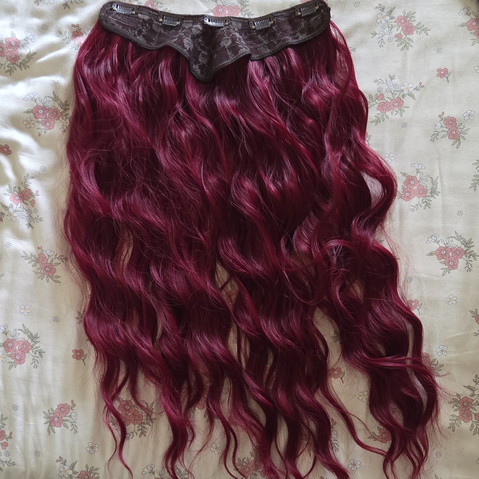Clip-In Wavy Burgundy Synthetic Hair Extension 24 in