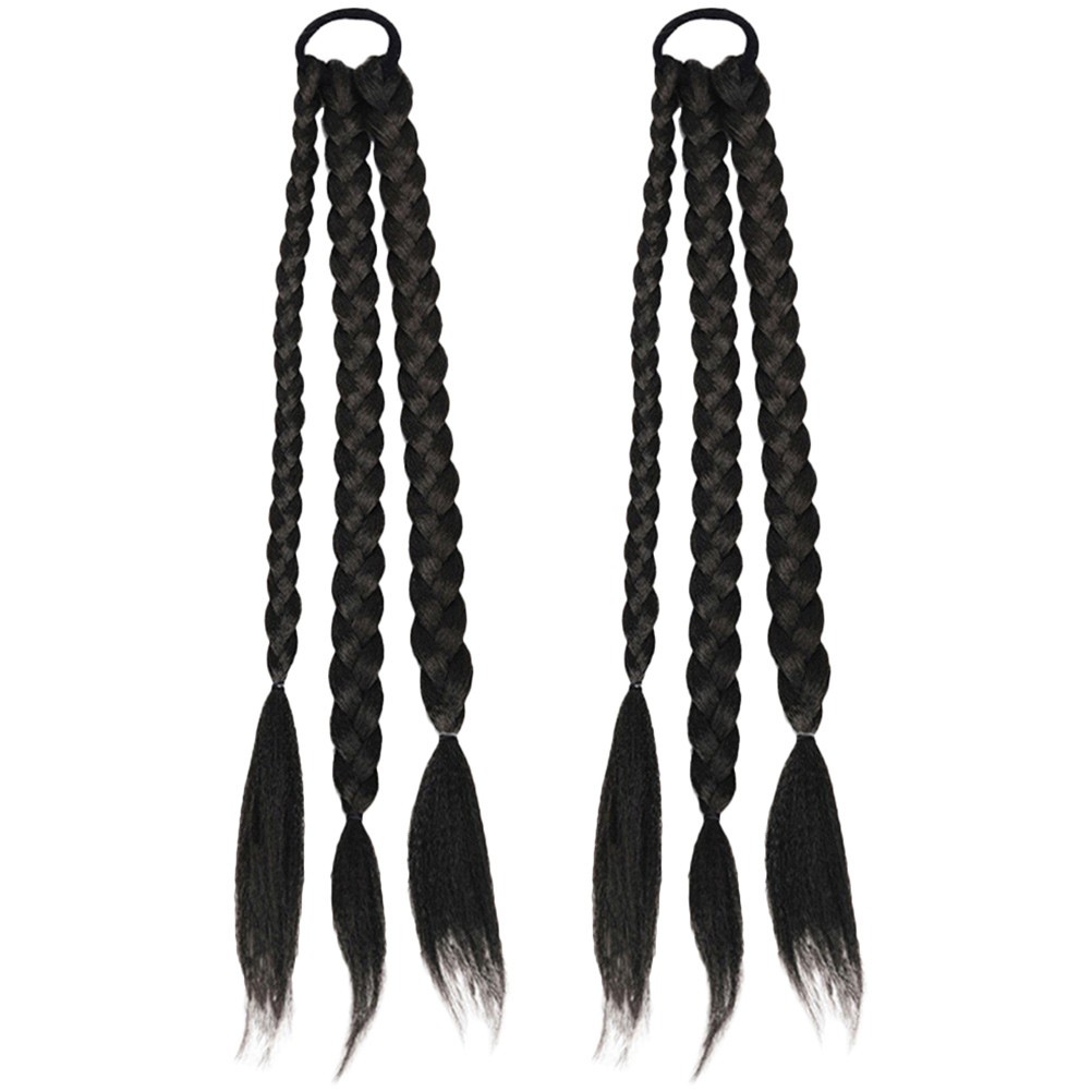 2Pcs Black Synthetic Ponytail Extension Easy to Wear for Events and Cosplay