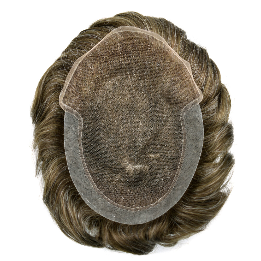 Mens Toupee Hair Replacement System French Lace Front Thin Skin Wig Hairpiece US