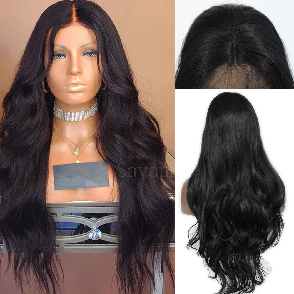 Brazilian Long Natural Wavy Lace Front Wig Synthetic Hair Soft Fiber Black Women