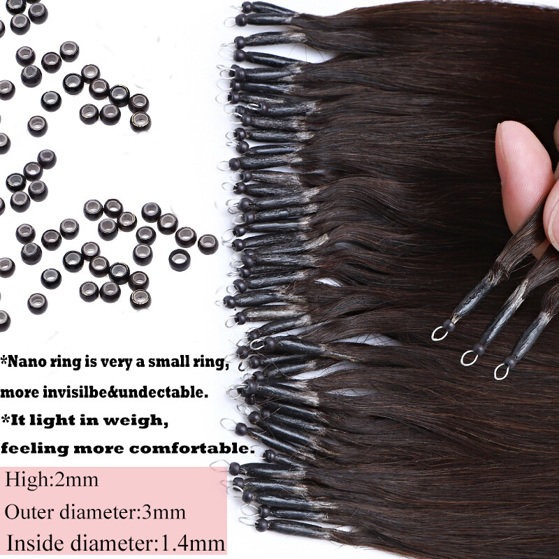 RUSSIAN Nano Ring Beans Loop Beads 1g Human Hair Extensions Full Head US 14″-24″