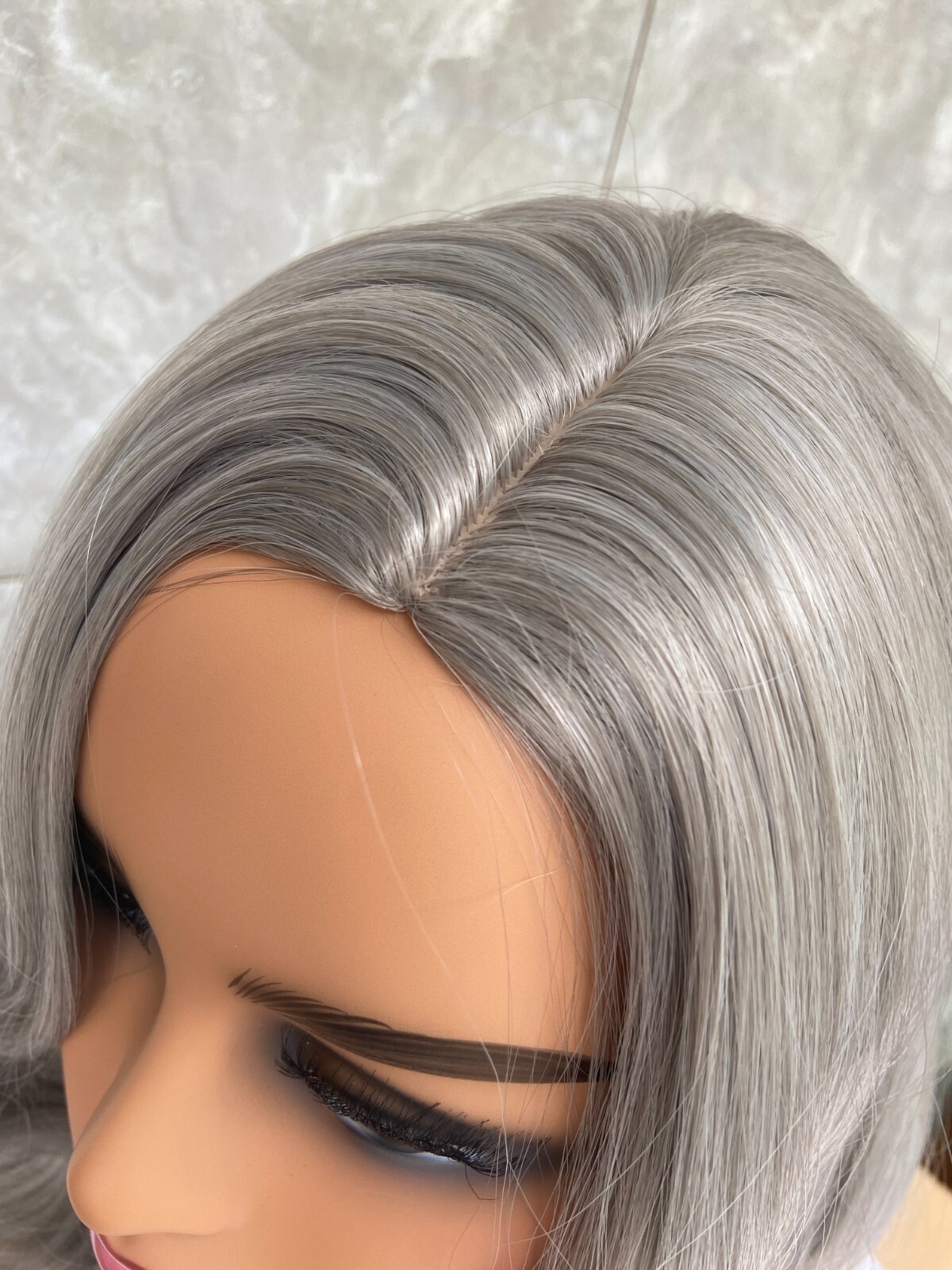 Salt and Pepper Hair Long Natural Straight Synthetic Women Wig 18 Inches Soft