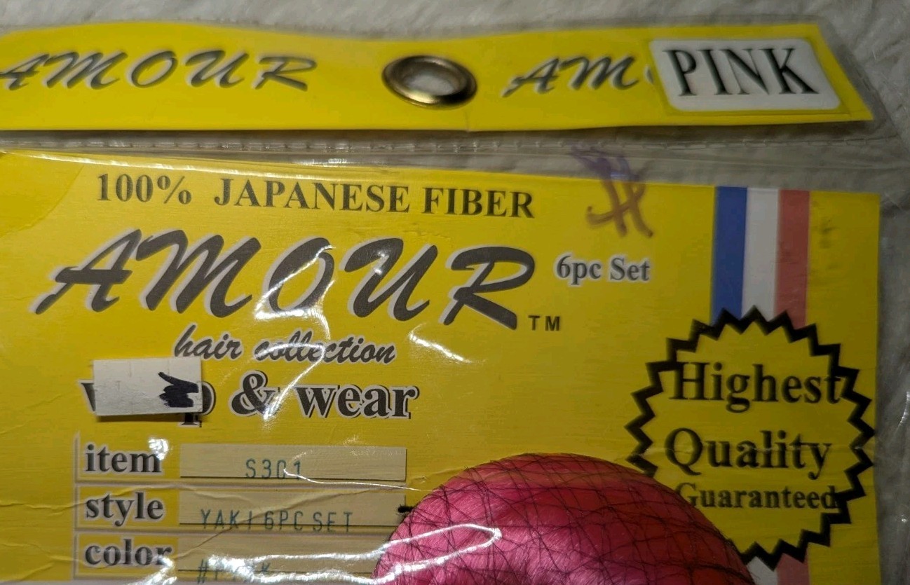 AMOUR Pink 6 Piece Hair Collection Wrap & Wear Faux Hair Wig 100% Japanese Fiber