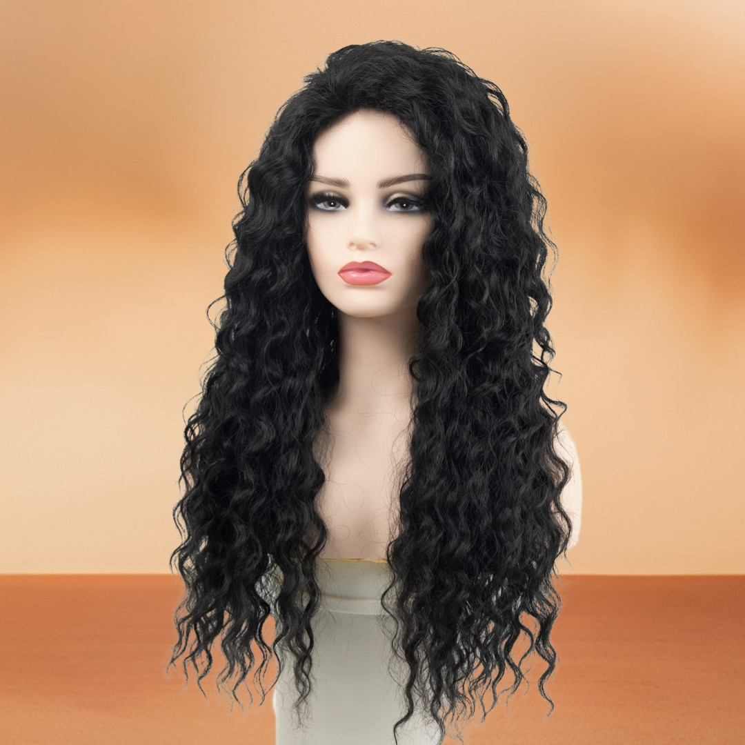 Long Curly Black Wig for Women Natural Looking Loose Wave Glueless Heat Resistan