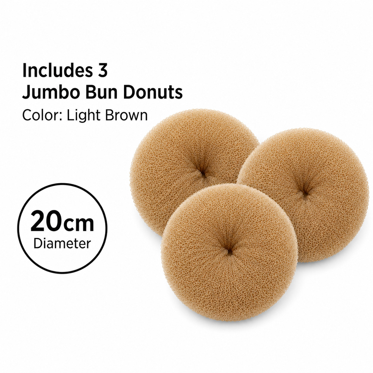 7 Inch Hair Donut Bun Maker 3 Pack Light Brown Jumbo Updo Shaper