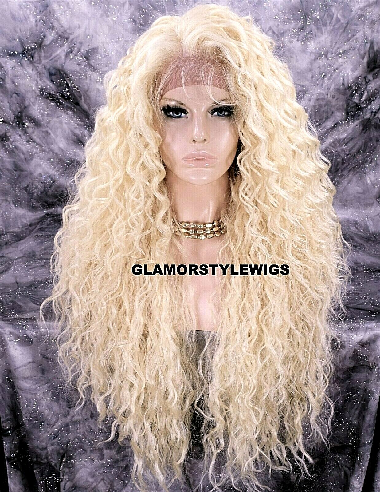 360 FREE PART HUMAN HAIR BLEND LACE FRONT FULL WIG LONG CURLY BLEACH BLONDE #613