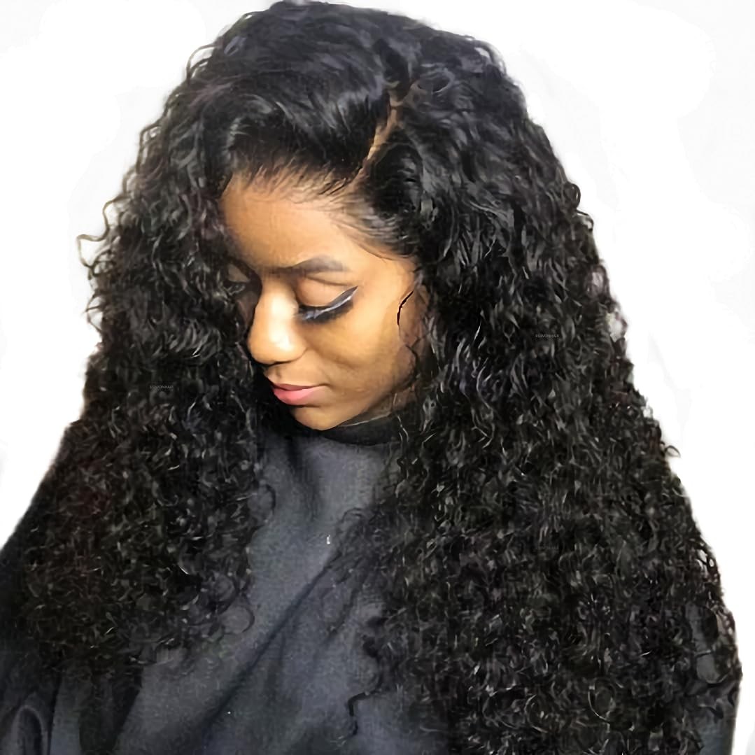 Deep Wave Lace Front Human Hair Wigs Glueless Curly HD 4×4 Lace Closure 24″
