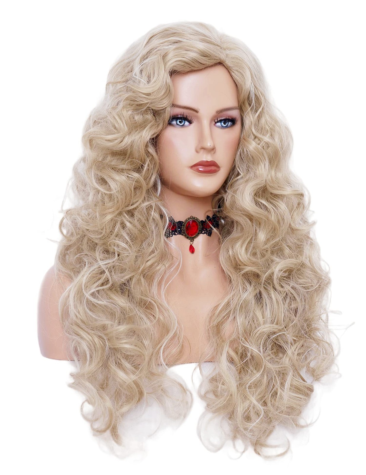 Long Wavy Wigs 28 Inches Natural Beige Mixed Blonde Synthetic Kinky Curly Hai…