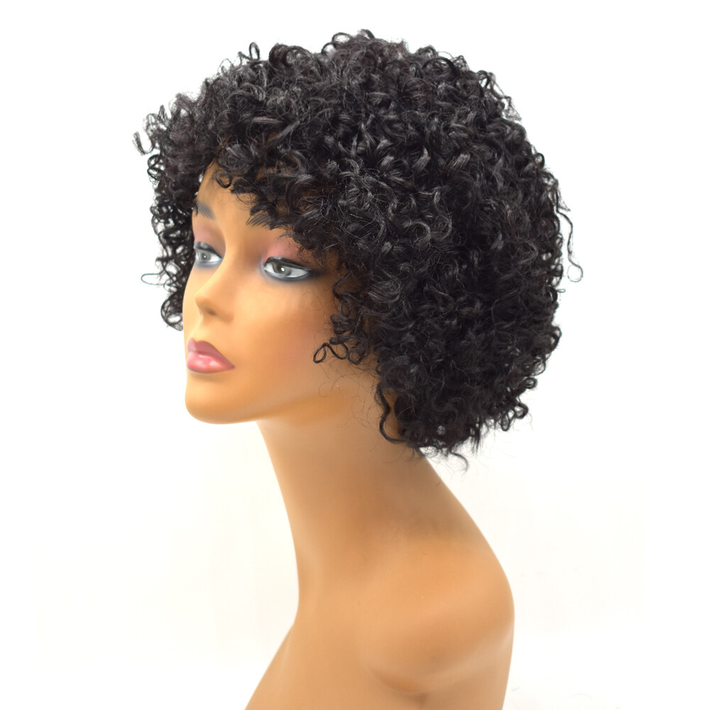 Afro Kinky Curly Short Soft Human Hair Women Wig with Bangs Natural Brazilian US