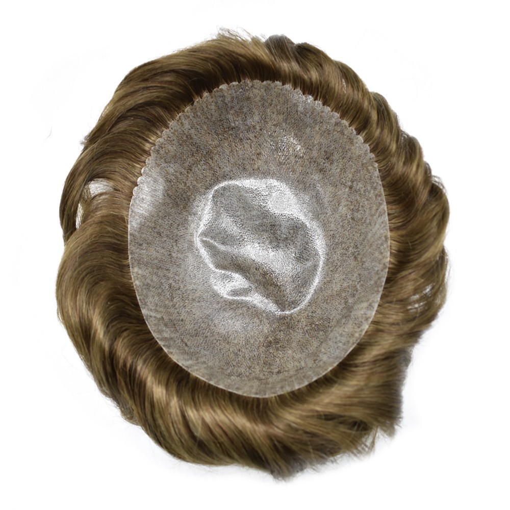 Mens Poly Hairpiece Thin Skin PU Injected Toupee Hair for Men Human Hair System