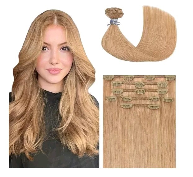 Golden Brown Hair Extensions Clip In Human Hair Extensions Reddish Blonde 70g…