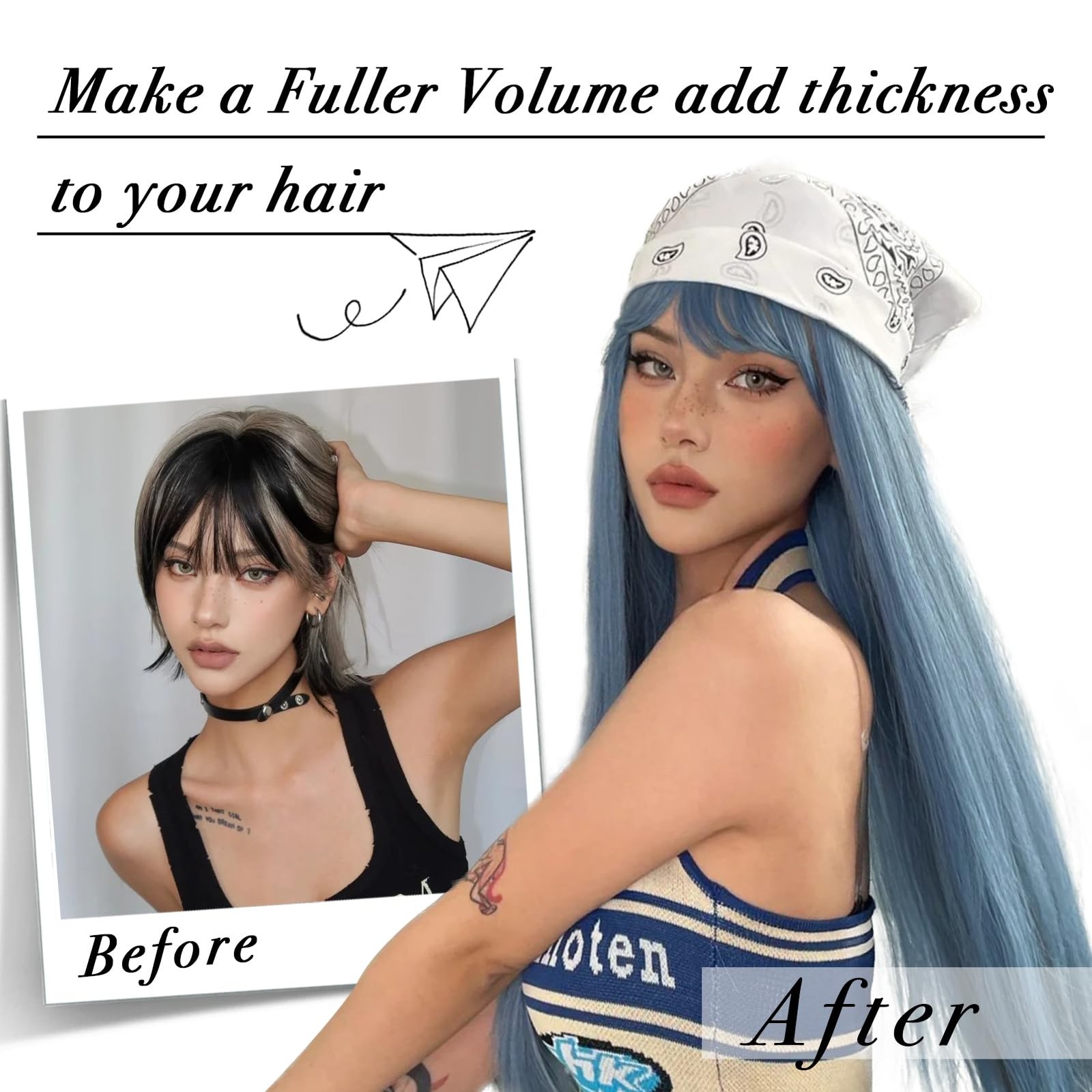 Ombre Blue Wig with Bangs Long Straight Mixed Blue Wigs for Women Cosplay Wig…