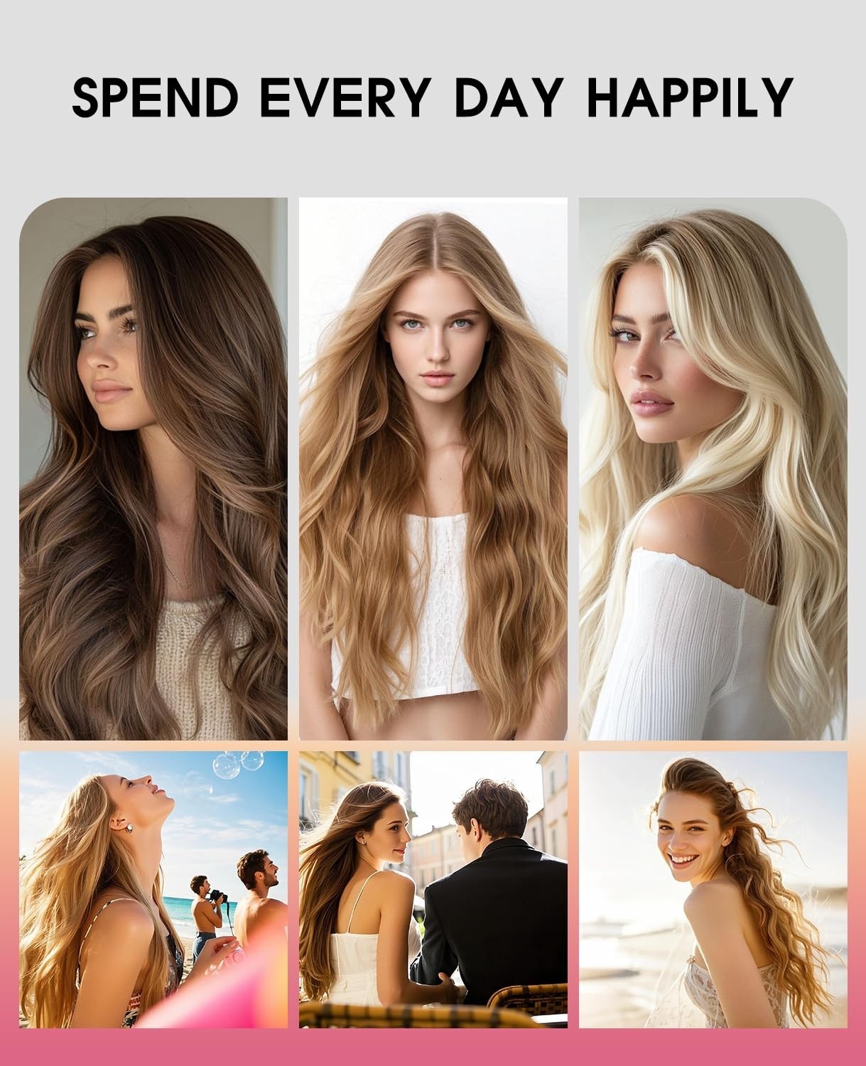 18″ Clip-In Human Hair Extensions 120g, Balayage Ash Brown to Platinum Blonde, 7