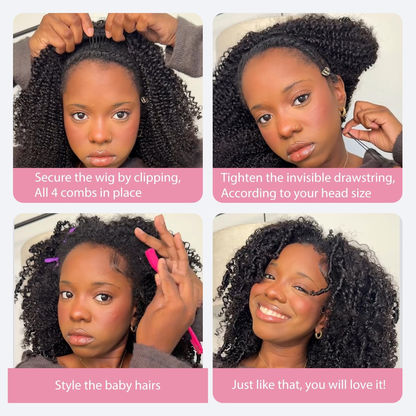 Kinky Curly Half Wig Human Hair 20″ Glueless Wig for Black Women – Natural Look