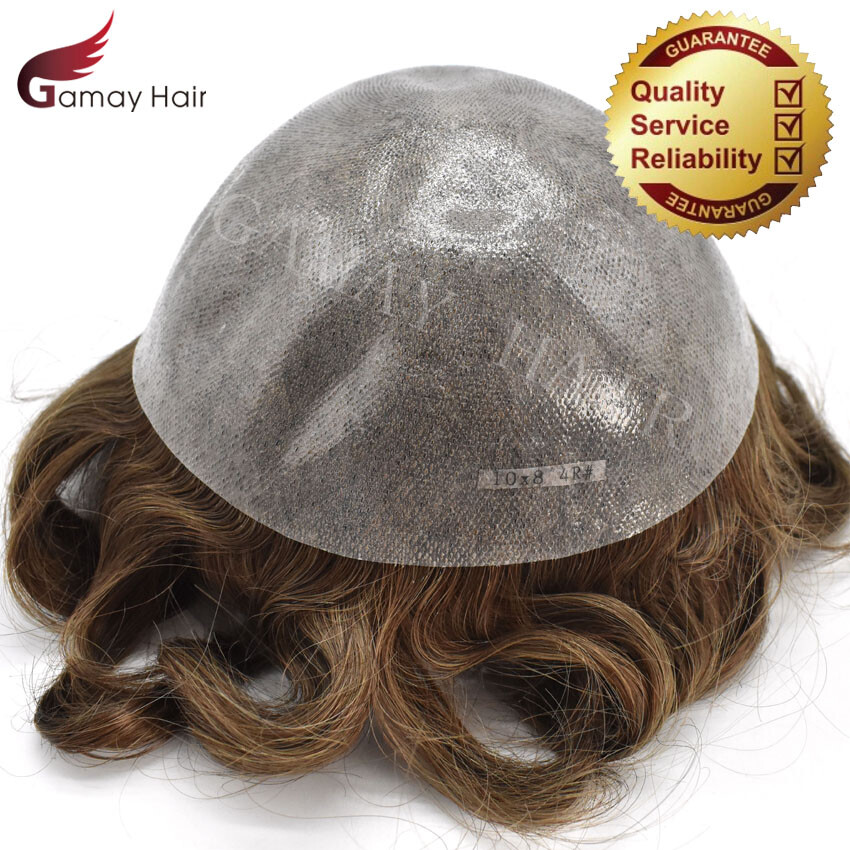 Full PU Mens Toupee Durable Poly Invisible Thin Skin Human Hairpiece Wig PAPY