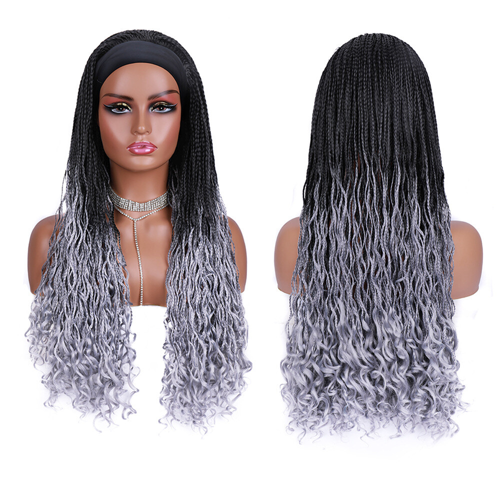 Long 24″ Wavy Box Braids Headband Wigs for Black Women Synthetic Wrap Braids Wig