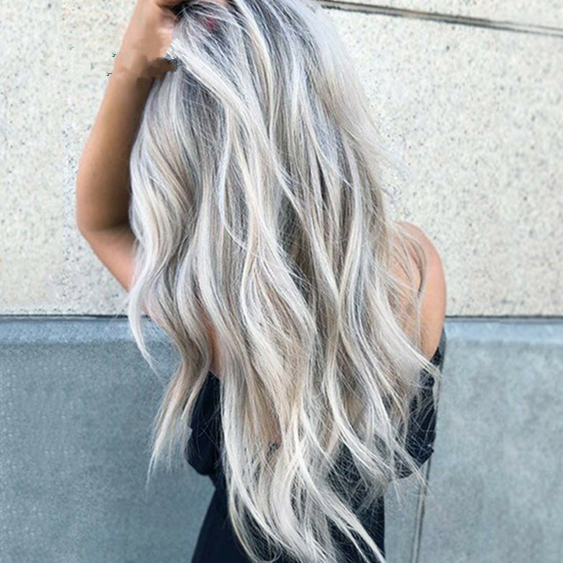 Fashion Middle Part Long Curly Hairpieces Gradient Gray Cosplay Synthetic Hair