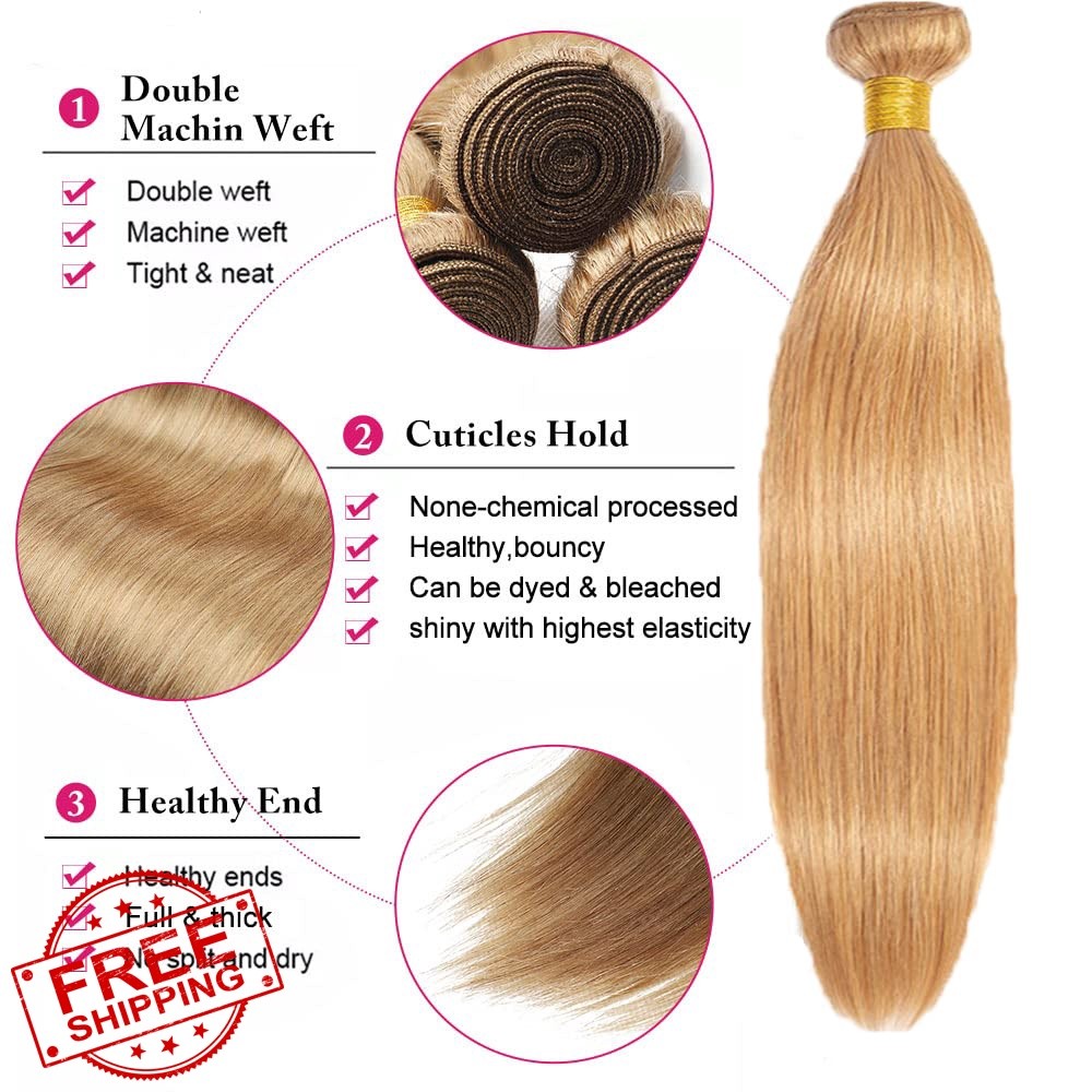 GtaiiReu #27 Blonde Straight Bundles 28 Inch Human Hair